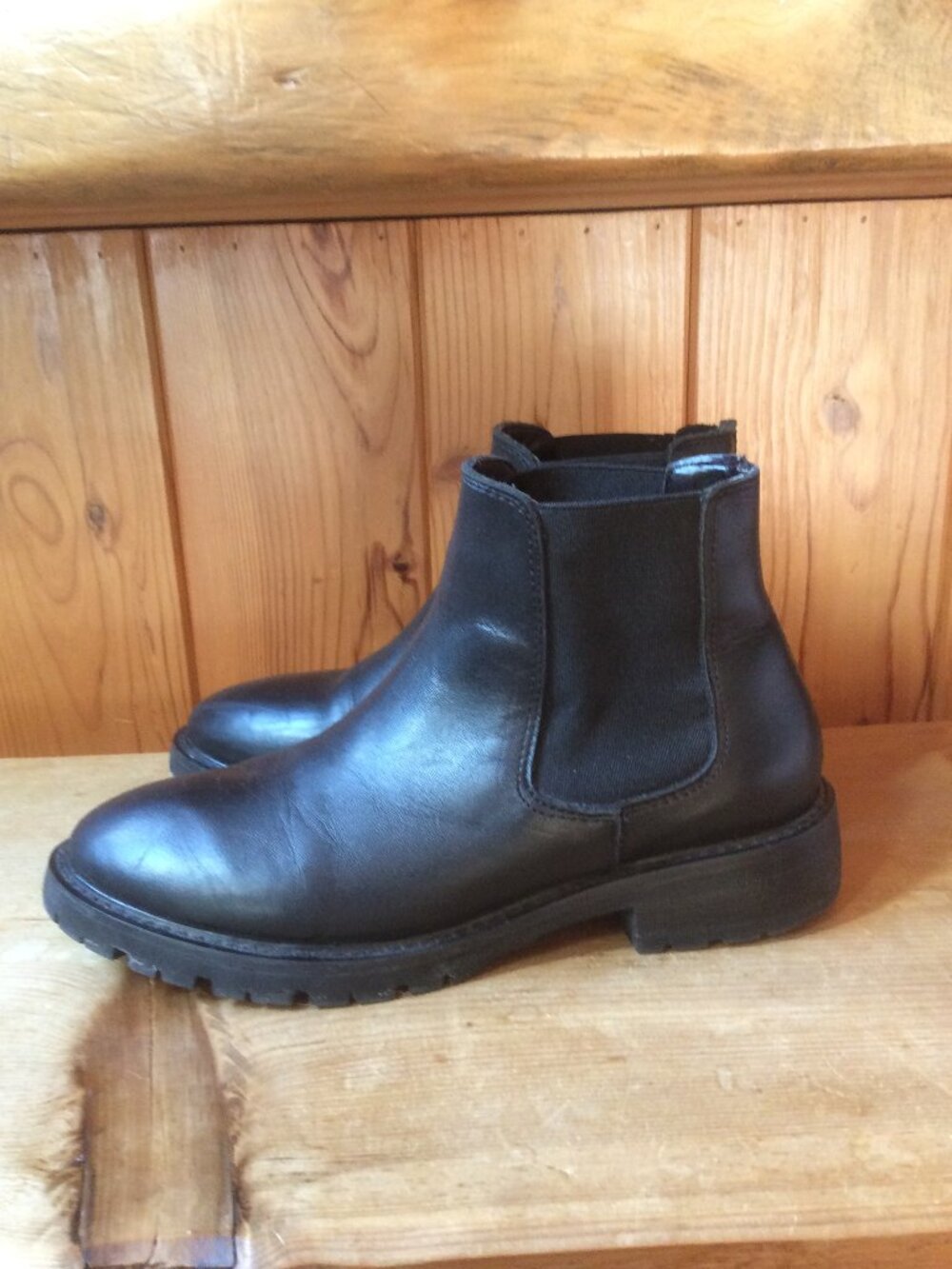 Steve Madden Leopold Genuine Black Leather Chunky Platform Chelsea Boots Sz 6.5